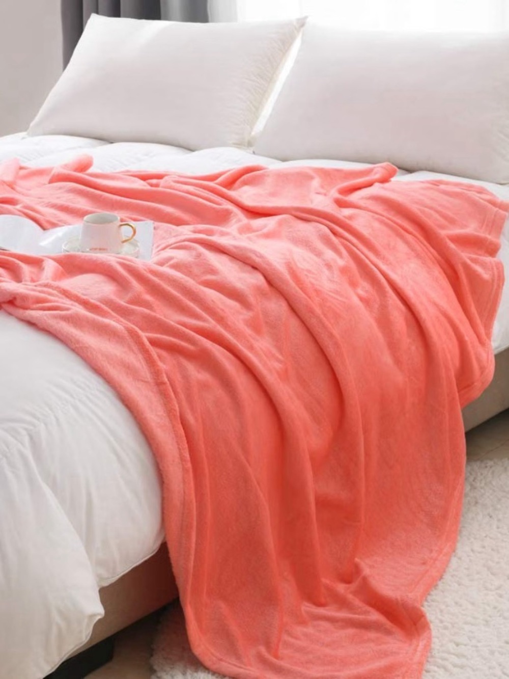 Coral Plush Throw Blanket - Soft Home Bedding